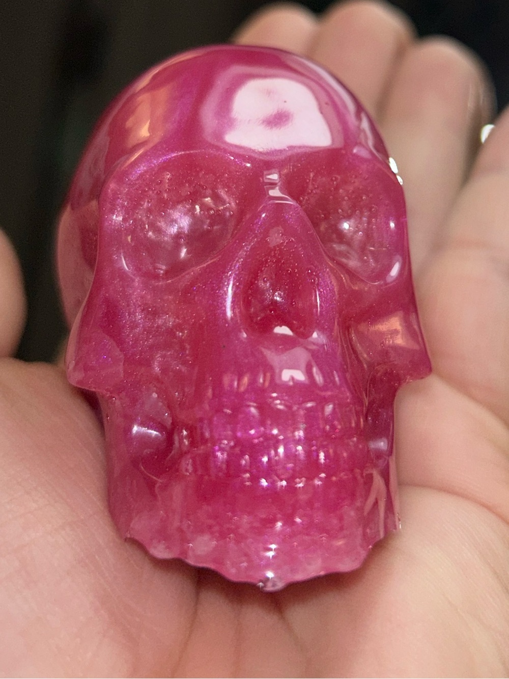 Shiny Vibrant Bubblegum Pink Skull Resin Figurine Hand Crafted